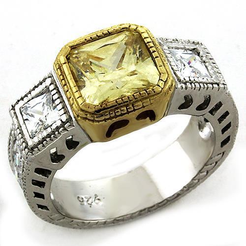 Gold+Rhodium 925 Sterling Silver Ring with AAA Grade CZ  in Citrine