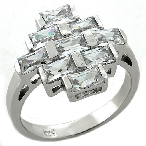 Rhodium 925 Sterling Silver Ring with AAA Grade CZ  in Clear