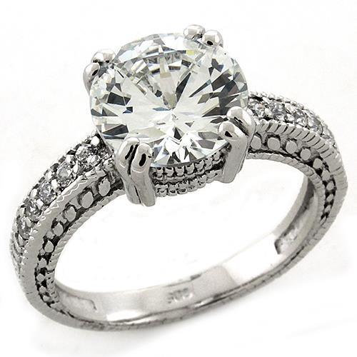 Rhodium 925 Sterling Silver Ring with AAA Grade CZ  in Clear