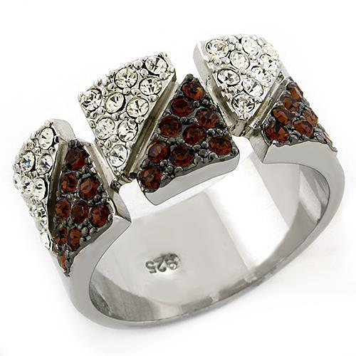 Rhodium 925 Sterling Silver Ring with Top Grade Crystal  in Multi Color