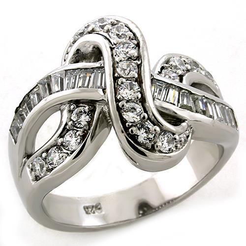 Rhodium 925 Sterling Silver Ring with AAA Grade CZ  in Clear