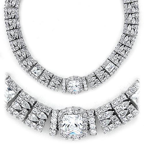 Rhodium 925 Sterling Silver Necklace with AAA Grade CZ  in Clear