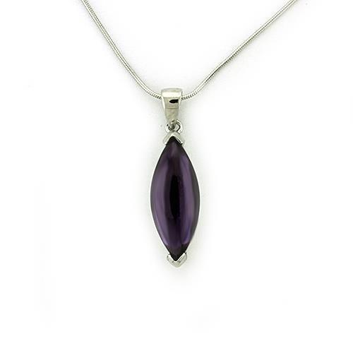 Rhodium 925 Sterling Silver Chain Pendant with AAA Grade CZ  in Amethyst