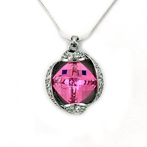 Rhodium 925 Sterling Silver Chain Pendant with AAA Grade CZ  in Rose