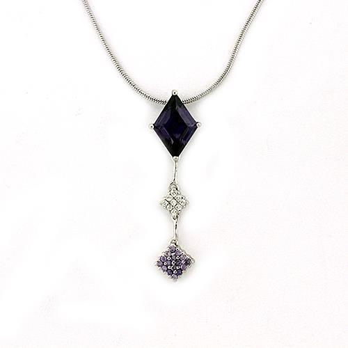Rhodium 925 Sterling Silver Chain Pendant with AAA Grade CZ  in Amethyst
