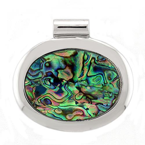 Rhodium Plated 925 Sterling Silver Pendant with Natural Conch in Rainbow color