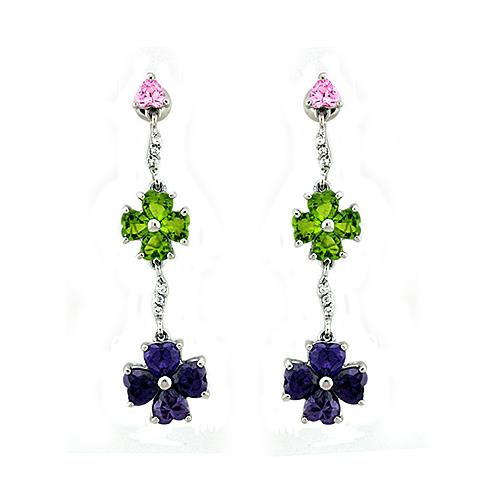 Rhodium 925 Sterling Silver Earrings with AAA Grade CZ  in Multi Color