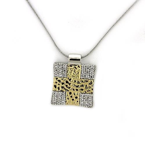 Gold+Rhodium 925 Sterling Silver Chain Pendant with AAA Grade CZ  in Clear