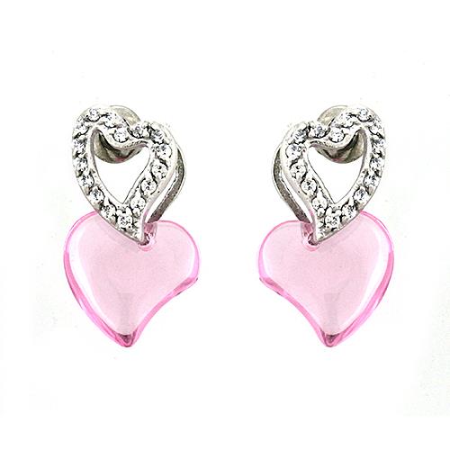 Rhodium 925 Sterling Silver Earrings with AAA Grade CZ  in Rose
