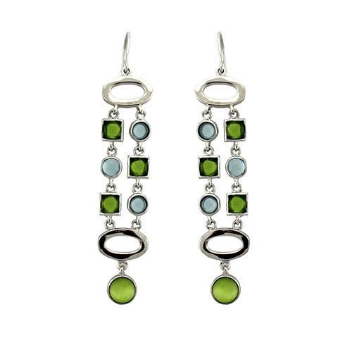 Rhodium 925 Sterling Silver Earrings with AAA Grade CZ  in Peridot