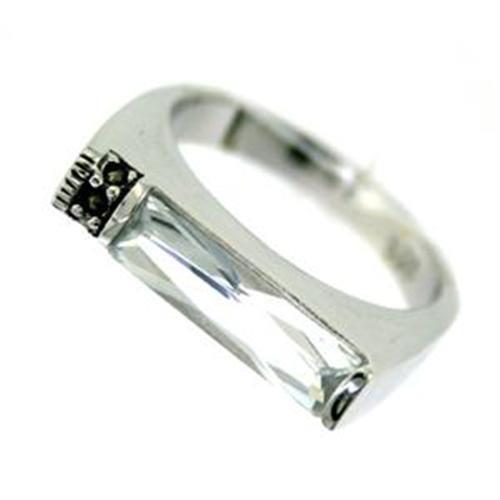 Rhodium 925 Sterling Silver Ring with AAA Grade CZ  in Clear