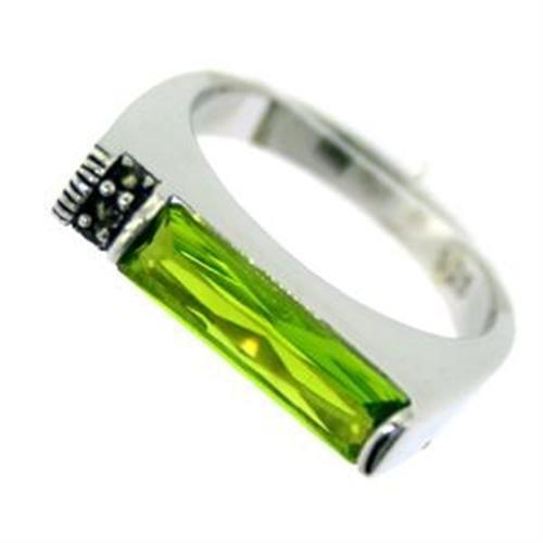 Rhodium 925 Sterling Silver Ring with Synthetic Synthetic Glass in Peridot