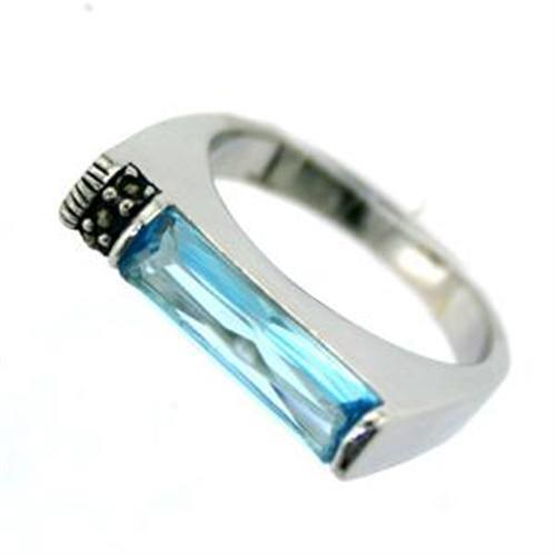 Rhodium 925 Sterling Silver Ring with Synthetic  in Aquamarine