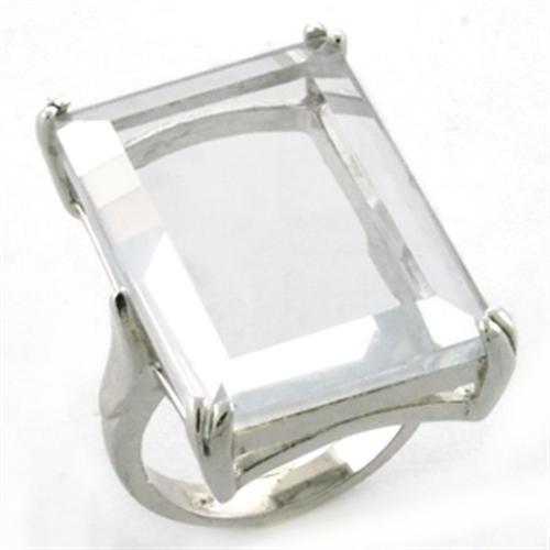 Rhodium 925 Sterling Silver Ring with Synthetic Synthetic Glass in Clear