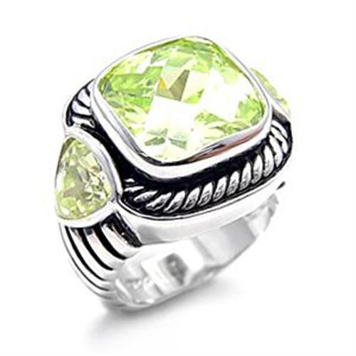 Rhodium 925 Sterling Silver Ring with AAA Grade CZ  in Apple Green color