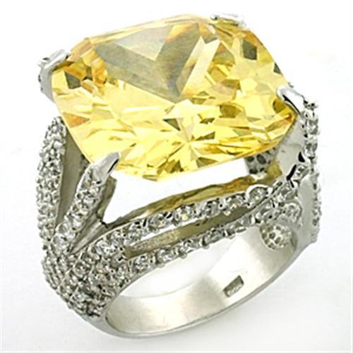 Rhodium 925 Sterling Silver Ring with AAA Grade CZ  in Topaz