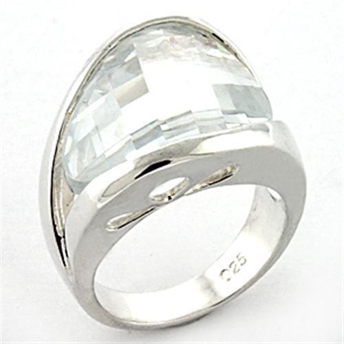 Rhodium 925 Sterling Silver Ring with AAA Grade CZ  in Clear