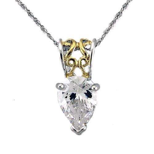 Reverse Two-Tone 925 Sterling Silver Chain Pendant with AAA Grade CZ in Clear