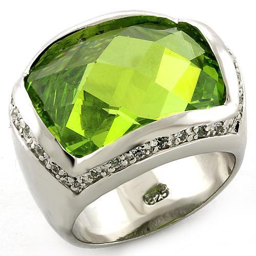 Rhodium 925 Sterling Silver Ring with Synthetic Synthetic Glass in Peridot