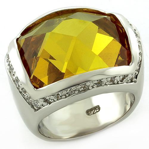 Rhodium 925 Sterling Silver Ring with AAA Grade CZ  in Topaz