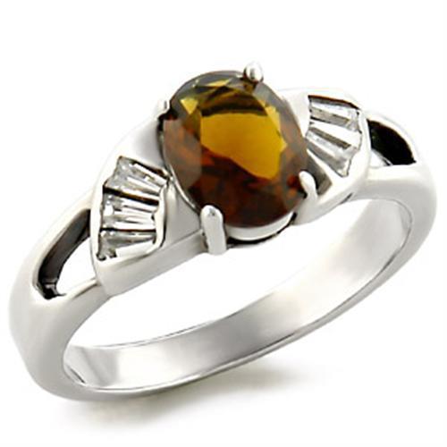 High Polished 925 Sterling Silver Ring with Semi Precious Smoky Quarter in Smoky Topaz