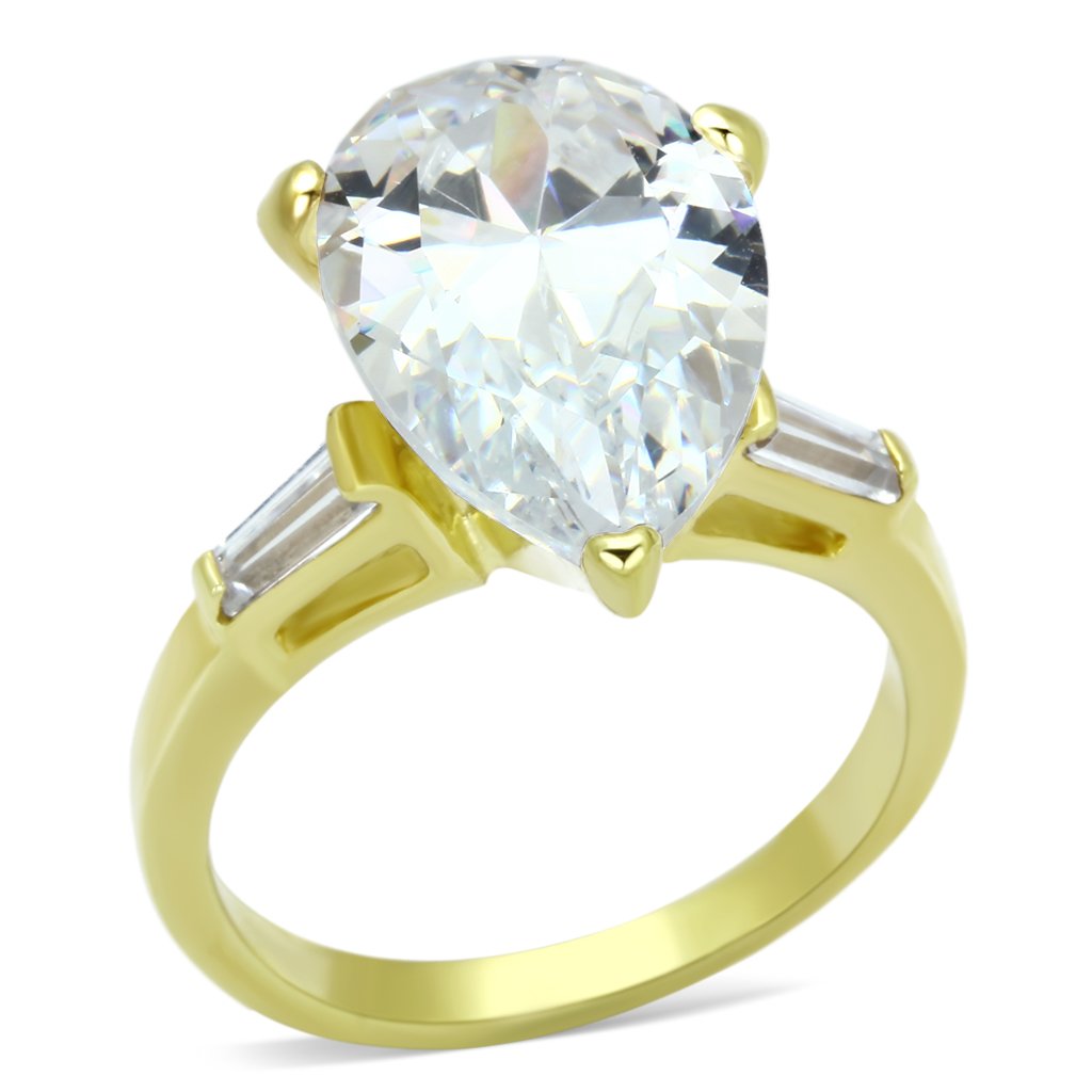 Gold 925 Sterling Silver Ring with AAA Grade CZ  in Clear