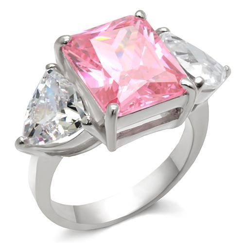 High Polished 925 Sterling Silver Ring with AAA Grade CZ  in Rose