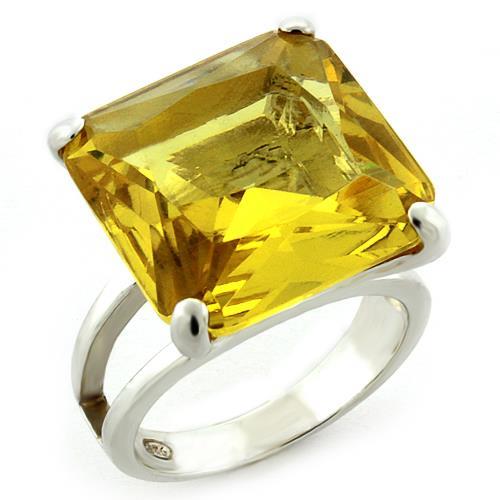 High Polished 925 Sterling Silver Ring with AAA Grade CZ  in Citrine