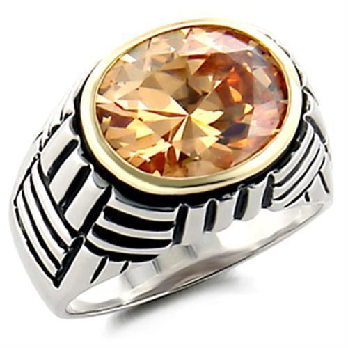 Reverse Two-Tone 925 Sterling Silver Ring with AAA Grade CZ in Champagne