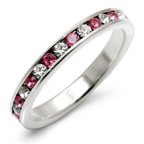 High Polished 925 Sterling Silver Ring with Top Grade Crystal  in Rose