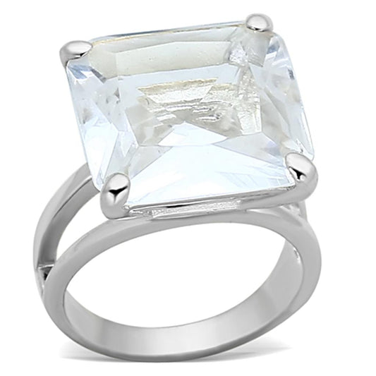 Silver 925 Sterling Silver Ring with Synthetic Synthetic Glass in Clear