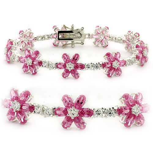 High Polished 925 Sterling Silver Bracelet with AAA Grade CZ  in Rose