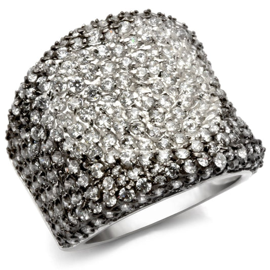 Rhodium + Ruthenium 925 Sterling Silver Ring with AAA Grade CZ  in Jet