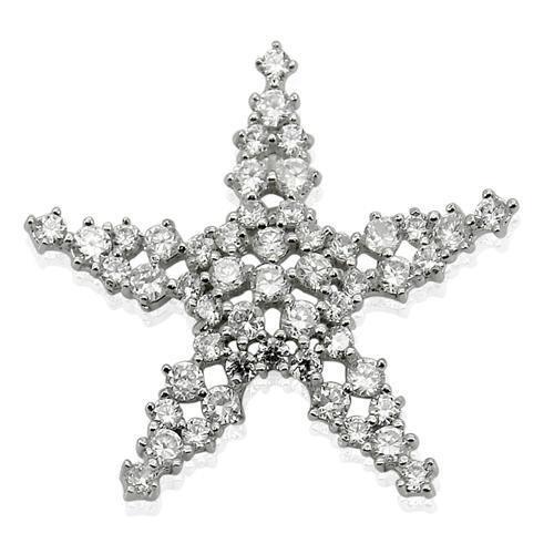 Rhodium 925 Sterling Silver Pendant with AAA Grade CZ  in Clear