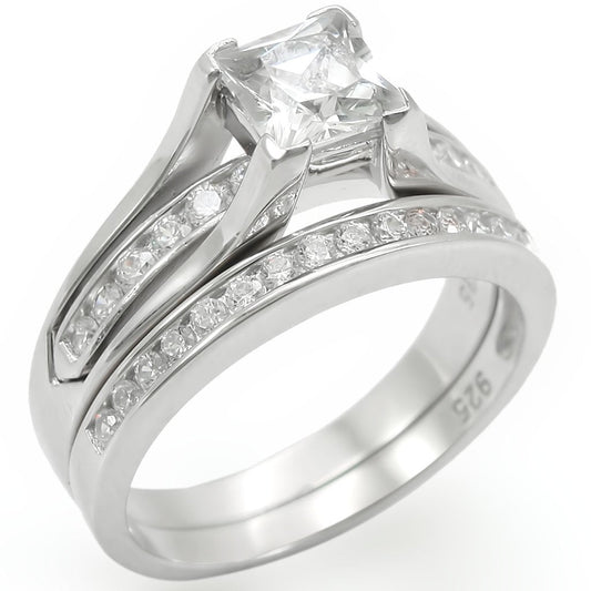 Rhodium 925 Sterling Silver Ring with AAA Grade CZ  in Clear