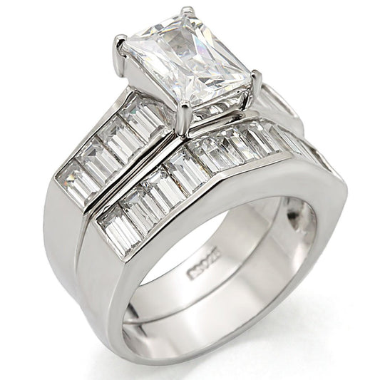 Rhodium 925 Sterling Silver Ring with AAA Grade CZ  in Clear