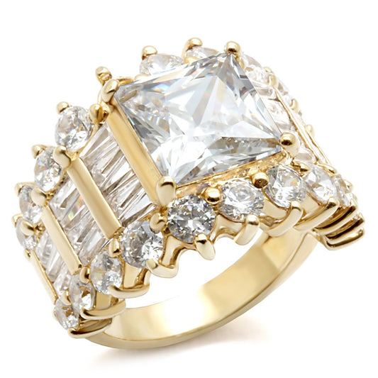 Gold 925 Sterling Silver Ring with AAA Grade CZ  in Clear
