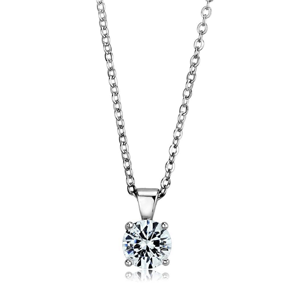 Rhodium 925 Sterling Silver Chain Pendant with AAA Grade CZ  in Clear