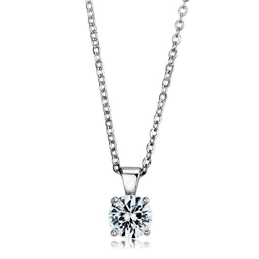 Rhodium 925 Sterling Silver Chain Pendant with AAA Grade CZ  in Clear