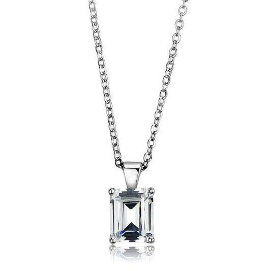 Rhodium 925 Sterling Silver Chain Pendant with AAA Grade CZ  in Clear