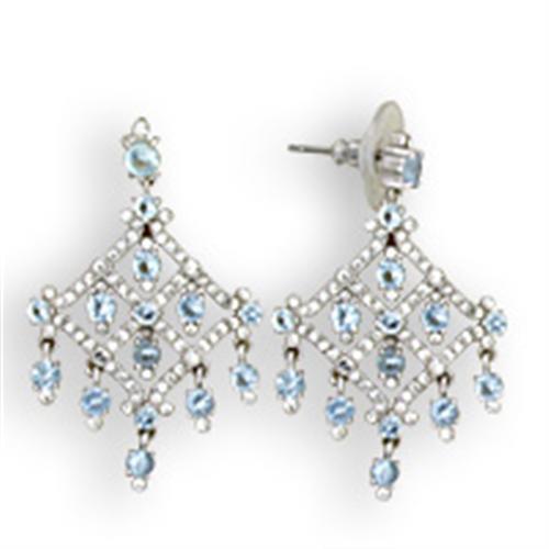Rhodium 925 Sterling Silver Earrings with Top Grade Crystal  in Sea Blue