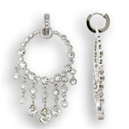 Rhodium 925 Sterling Silver Earrings with Top Grade Crystal  in Clear