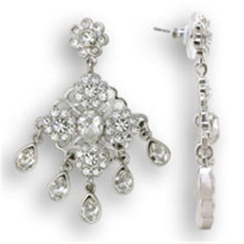 Rhodium 925 Sterling Silver Earrings with Top Grade Crystal  in Clear
