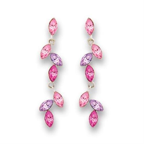 Rhodium 925 Sterling Silver Earrings with Top Grade Crystal  in Multi Color