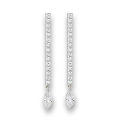 Rhodium 925 Sterling Silver Earrings with AAA Grade CZ  in Clear