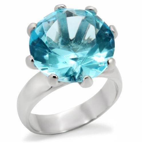 Matte Silver 925 Sterling Silver Ring with Top Grade Crystal  in Sea Blue