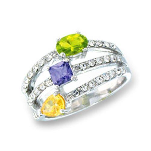 Rhodium 925 Sterling Silver Ring with AAA Grade CZ  in Multi Color