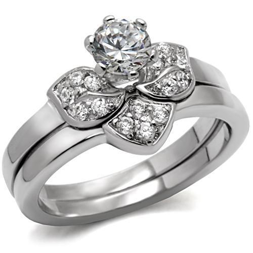 Rhodium 925 Sterling Silver Ring with AAA Grade CZ  in Clear