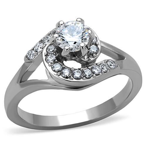 High polished (no plating) Stainless Steel Ring with AAA Grade CZ  in Clear