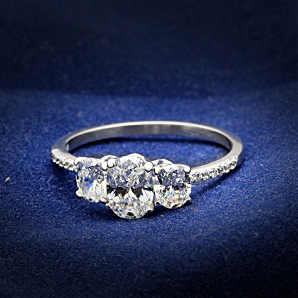 Rhodium 925 Sterling Silver Ring with AAA Grade CZ  in Clear